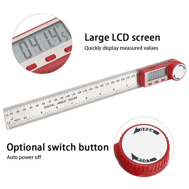 Digital Ruler Stainless Steel Electronic Ruler 360 Degree Measuring Tool for Angle Length Measurement0-300mm - Image 2
