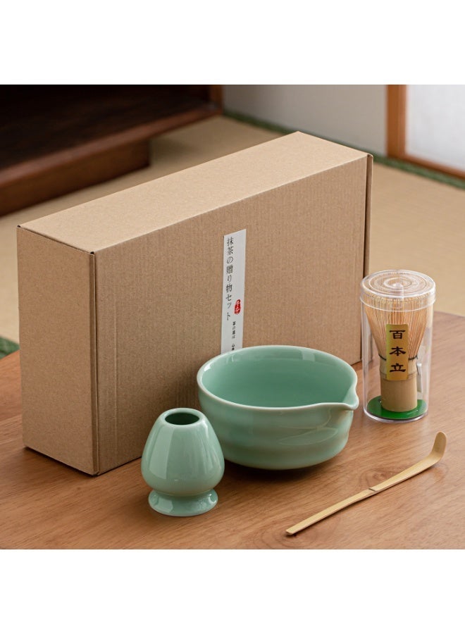 Satinior Japanese-style hand-beaten matcha set, tea-whisking tools, tea whisk, tea bowl, matcha powder, Hyabonri, Song Dynasty, tea-stirring and whisking set - Image 1