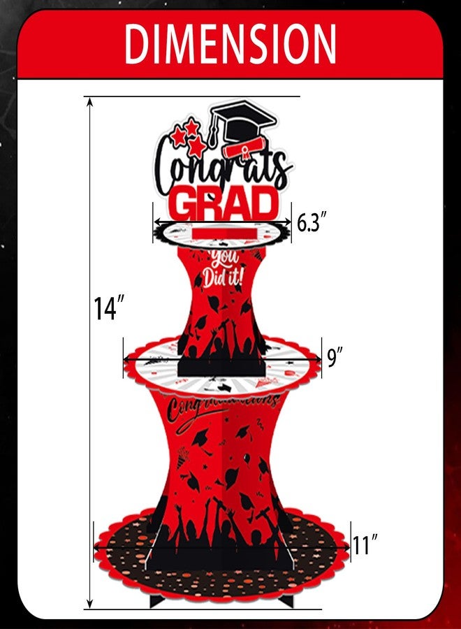 XCX Graduation Cupcake Stand Decoration, 3 Tier Congrats Grad Party Cupcake Holder Tower, Cardboard Grad Theme Dessert Cookies Stand for Graduation Party Supplies Favors (Red & Black) - Image 2