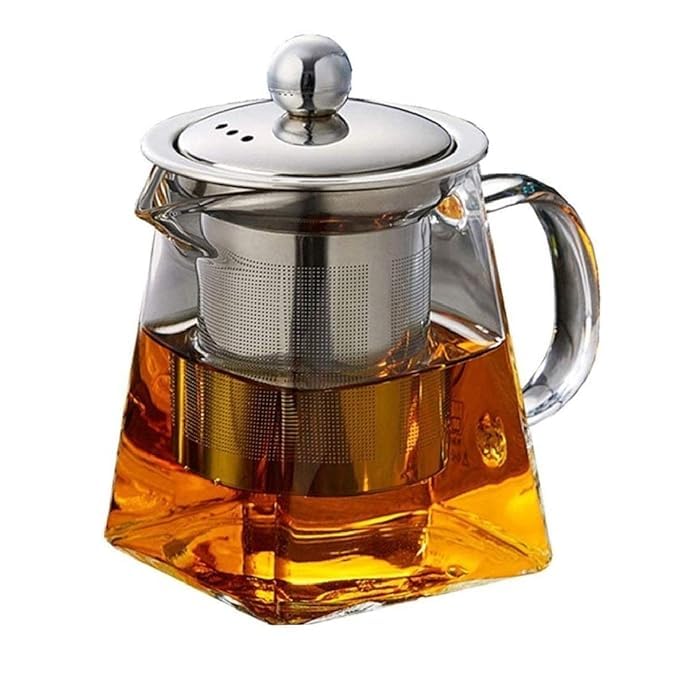 Jenibri Borosilicate Glass stovetop Kettle with Stainless Steel Infuser teapot to Infuse Tea Coffee Black Tea harbal kadha Tea Pot for Making Green Tea (Square Teapot 750ML) - Image 1