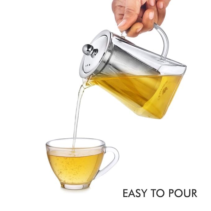 Jenibri Borosilicate Glass stovetop Kettle with Stainless Steel Infuser teapot to Infuse Tea Coffee Black Tea harbal kadha Tea Pot for Making Green Tea (Square Teapot 750ML) - Image 2