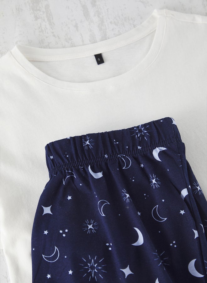 Trendyol Man Navy Blue Family Regular Fit Galaxy Printed Knitted Pajama Set - Image 4