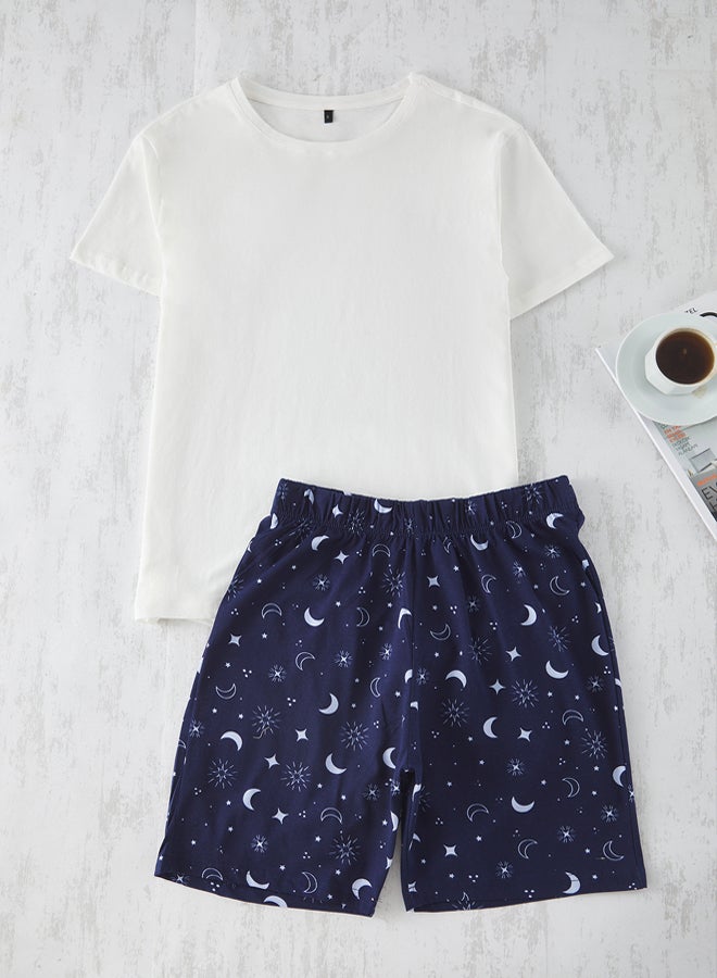 Trendyol Man Navy Blue Family Regular Fit Galaxy Printed Knitted Pajama Set - Image 3