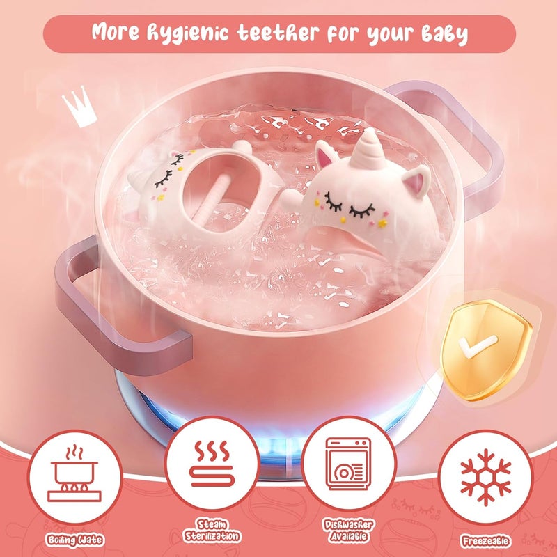 Tinabless Teething Toys for Babies 612 Months Tinabless Unicorn Never Drop Silicone Teether Designed for Babies 06 Months Car Seat Toy for New Born Natural Organic Baby Teether for BoysGirls Pink - Image 4