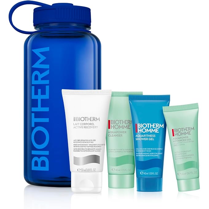 BIOTHERM The Biotherm Drop - The Power Drop for Men, Hydration Essentials to Quench Your Skin & Body's Thirst Post-Workout Packed in a 1L Recycled Reusable Plastic Waterbottle with 4 Body and Skincare Products - Image 1
