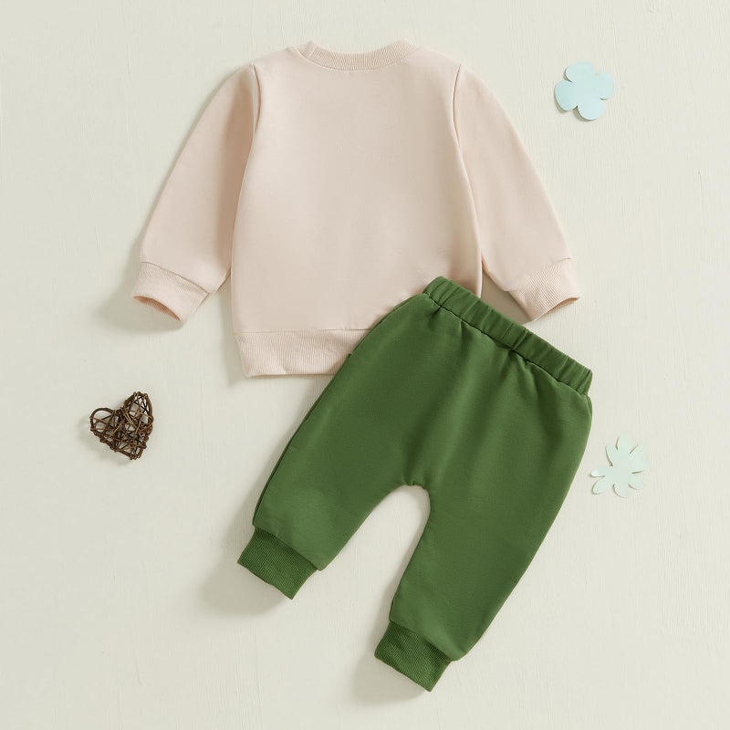 Amnnchya Toddler Baby Boy St Patricks Day Outfit Charmer Shamrock Sweatshirt Pants Fall Winter Spring Clothes Set (Khaki, 12-18 Months) - Image 4