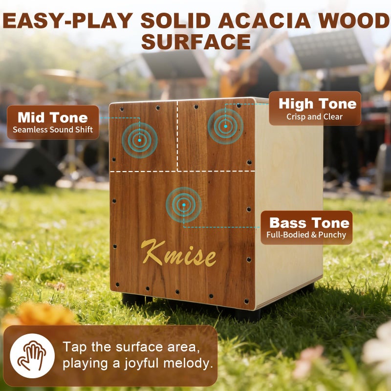 Kmise Portable Cajon Drum Box, 11.8Ã—12.2Ã—14.5" Adjustable Snare Cajons Drums, Solid Acacia & Birch Wood, Percussion Instrument Gift for Adults Kids, With Carry Bag,for Home Live Performance Practice - Image 5