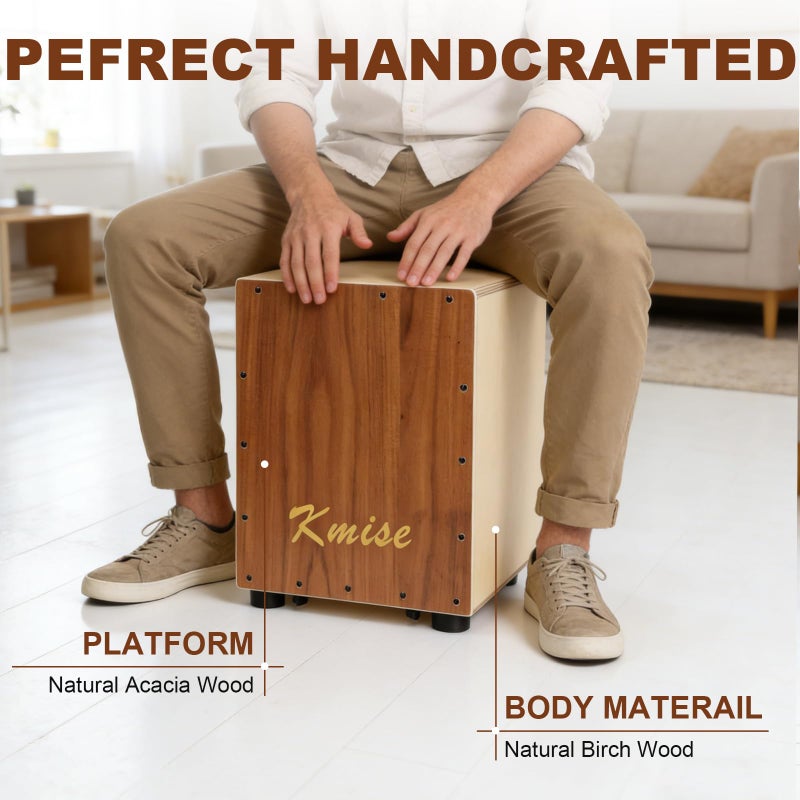 Kmise Portable Cajon Drum Box, 11.8Ã—12.2Ã—14.5" Adjustable Snare Cajons Drums, Solid Acacia & Birch Wood, Percussion Instrument Gift for Adults Kids, With Carry Bag,for Home Live Performance Practice - Image 3