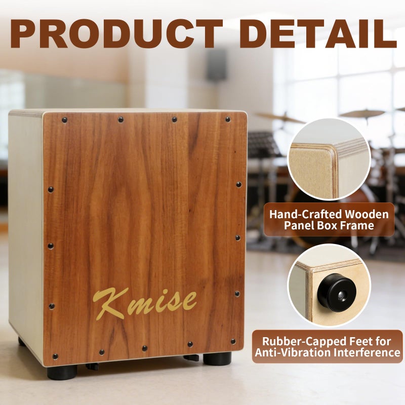 Kmise Portable Cajon Drum Box, 11.8Ã—12.2Ã—14.5" Adjustable Snare Cajons Drums, Solid Acacia & Birch Wood, Percussion Instrument Gift for Adults Kids, With Carry Bag,for Home Live Performance Practice - Image 4