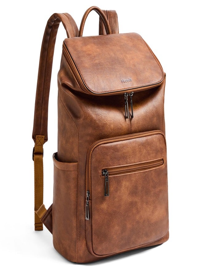 Mroede Leather Laptop Backpack for Women, 15.6 Inch Travel Backpack with Laptop Compartment, Casual Daypack Fashion Travel Backpack Purse for Travel College Work, Brown - Image 1