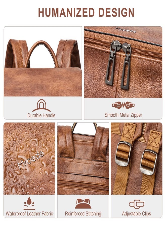 Mroede Leather Laptop Backpack for Women, 15.6 Inch Travel Backpack with Laptop Compartment, Casual Daypack Fashion Travel Backpack Purse for Travel College Work, Brown - Image 2