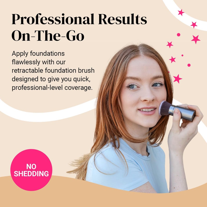 Keshima Flat Top Retractable Makeup Brush by Keshima - Premium Retractable Kabuki Brush, for Foundation Liquid Makeup, Powder, Cream and Blush - Image 3