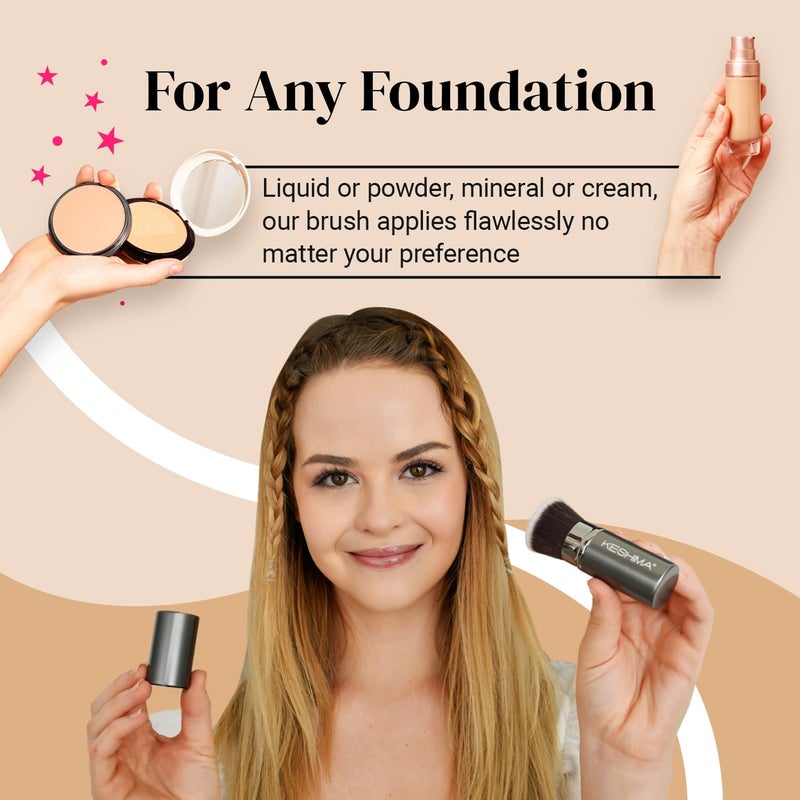 Keshima Flat Top Retractable Makeup Brush by Keshima - Premium Retractable Kabuki Brush, for Foundation Liquid Makeup, Powder, Cream and Blush - Image 5
