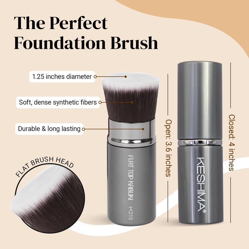 Keshima Flat Top Retractable Makeup Brush by Keshima - Premium Retractable Kabuki Brush, for Foundation Liquid Makeup, Powder, Cream and Blush - Image 2