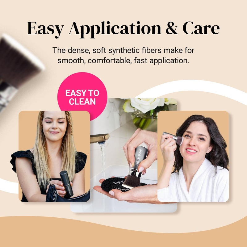 Keshima Flat Top Retractable Makeup Brush by Keshima - Premium Retractable Kabuki Brush, for Foundation Liquid Makeup, Powder, Cream and Blush - Image 4
