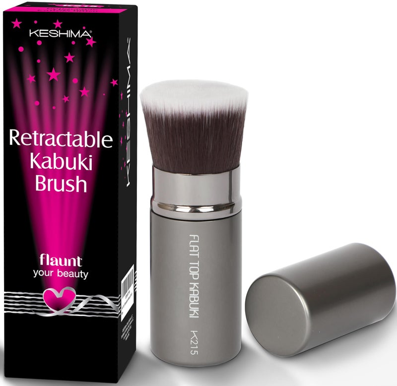 Keshima Flat Top Retractable Makeup Brush by Keshima - Premium Retractable Kabuki Brush, for Foundation Liquid Makeup, Powder, Cream and Blush - Image 1