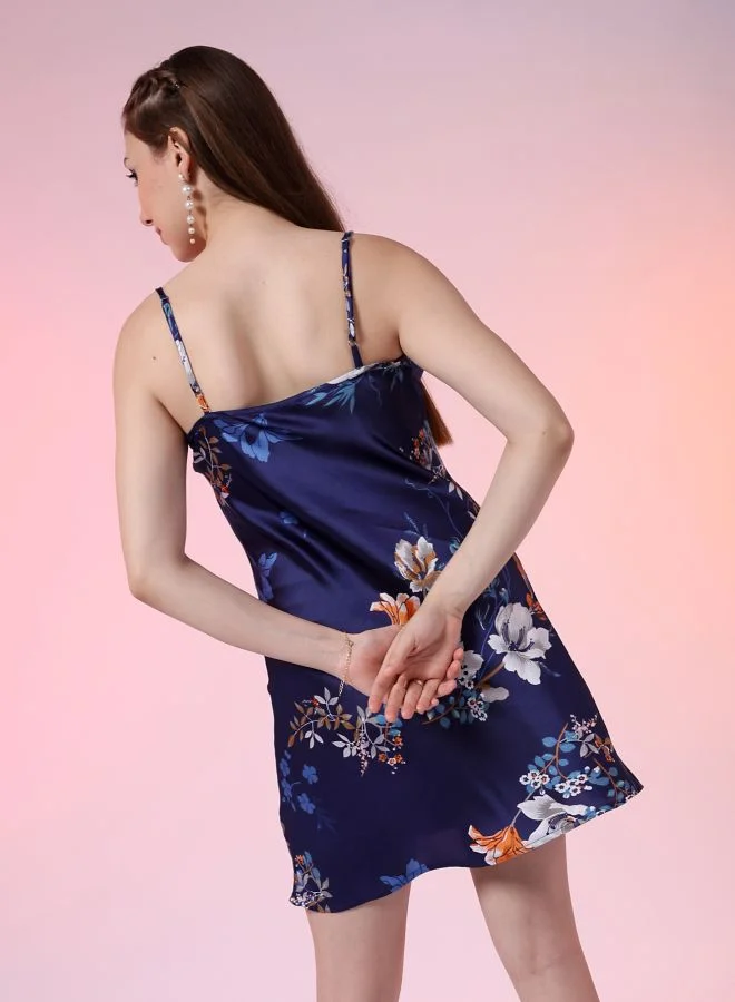 مرفوعة Women A-Line Party Wear Floral Print Cowl Neck Dress
