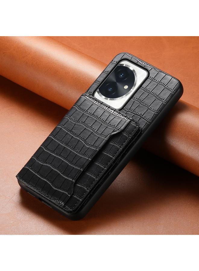 اس-توب جراب هاتف Honor 100 بتصميم حقيبة بطاقات وملمس جلد التمساح مع تغطية كاملة - Image 2