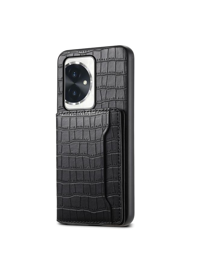 اس-توب جراب هاتف Honor 100 بتصميم حقيبة بطاقات وملمس جلد التمساح مع تغطية كاملة - Image 1
