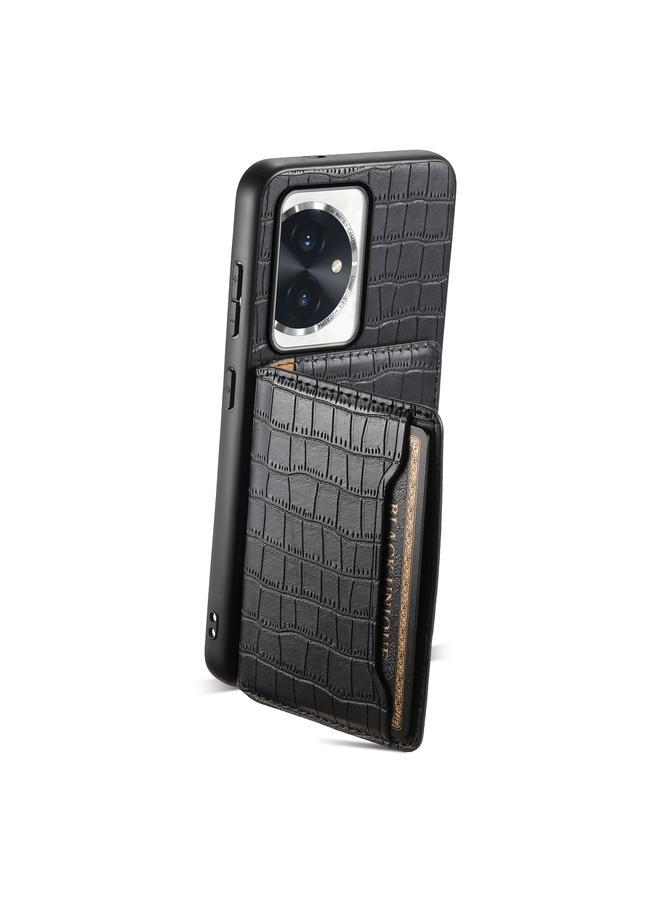 اس-توب جراب هاتف Honor 100 بتصميم حقيبة بطاقات وملمس جلد التمساح مع تغطية كاملة - Image 3