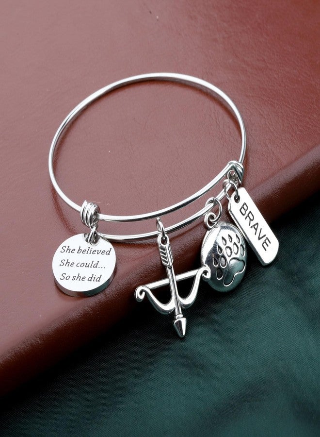 PLITI Princess Inspired Gift Princess Movie Lover Gift She Believed She Could So She Did Inspirational Bracelet For Fans (believed arrow brave bg) - Image 4
