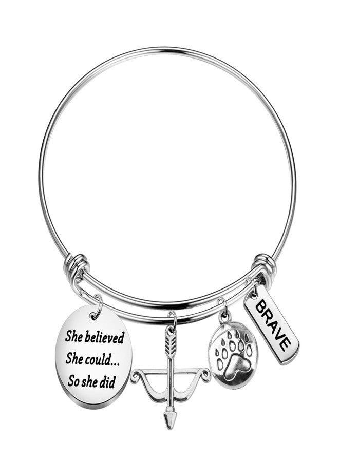 PLITI Princess Inspired Gift Princess Movie Lover Gift She Believed She Could So She Did Inspirational Bracelet For Fans (believed arrow brave bg) - Image 1