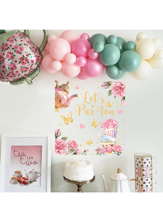 MUWEOL Let's Par-Tea Decal - Tea Party Wall Decor, Pink Roses and Gold Butterflies Design, Let's Par-Tea Theme (par-Tea Decal) - Image 3
