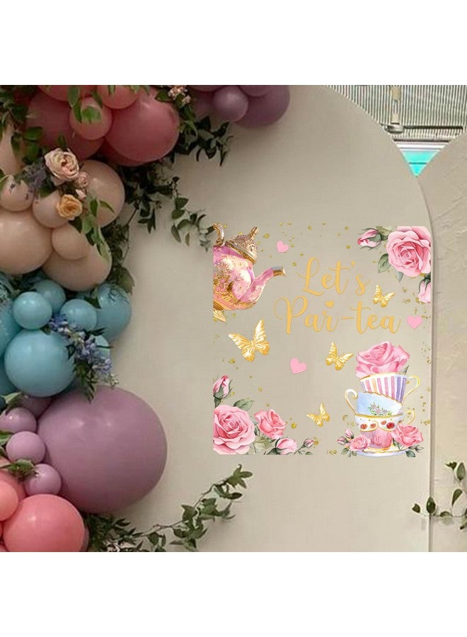 MUWEOL Let's Par-Tea Decal - Tea Party Wall Decor, Pink Roses and Gold Butterflies Design, Let's Par-Tea Theme (par-Tea Decal) - Image 5