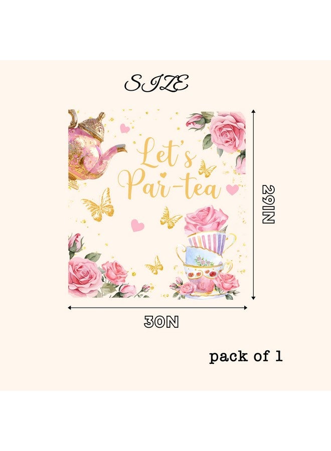 MUWEOL Let's Par-Tea Decal - Tea Party Wall Decor, Pink Roses and Gold Butterflies Design, Let's Par-Tea Theme (par-Tea Decal) - Image 2