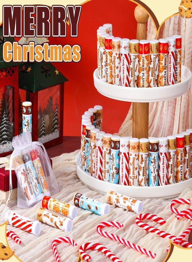 Siifert 50pcs Christmas Peppermint Candy Flavor Lip Balms Gift Bulk Candy Gingerbread Hot Cocoa Cookie Cinnamon Flavor Lip Balm Christmas Party Gift Stocking Stuffer for Coworker Staff Employee (Cute - Image 2