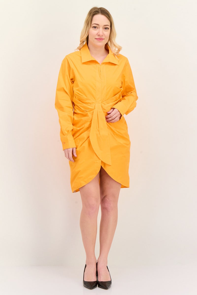 The Giving Movement Women Plain Shirt Dress, Orange - Image 3