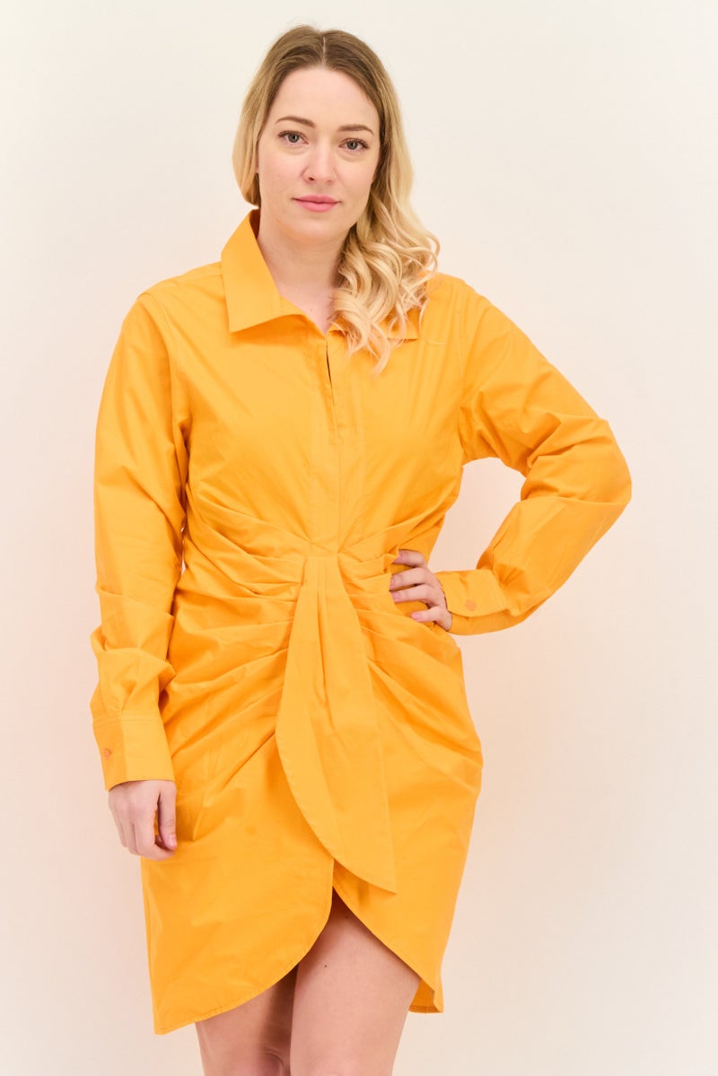 The Giving Movement Women Plain Shirt Dress, Orange - Image 1
