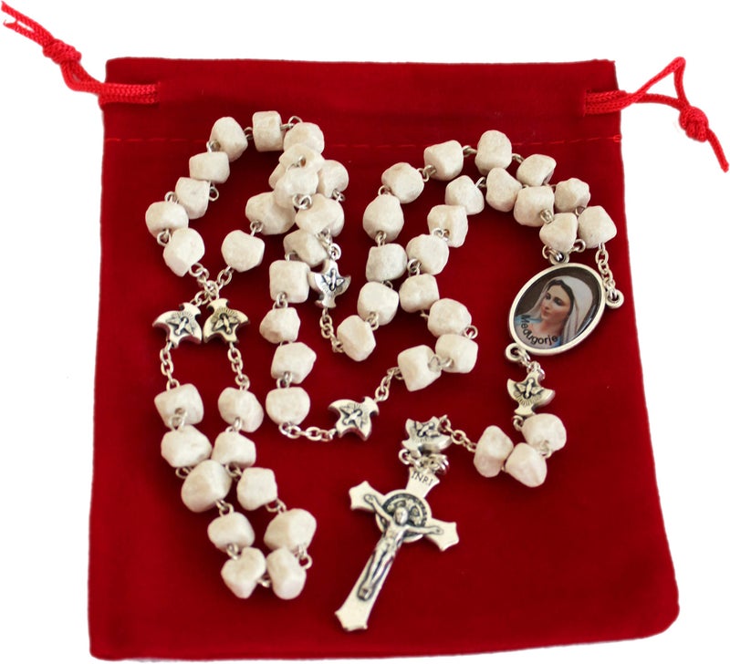 Holy Land Market Medjugorje Rosary  Handcrafted from Apparition Hill Stones 20 in Silver Cross