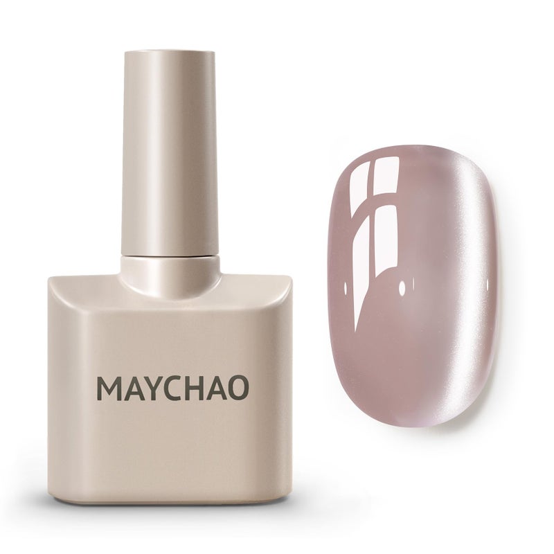MAYCHAO 15ML Crystal Glassy Nude Cat Eye Gel Nail Polish 1Pc Silk Nude Cat Eye Gel Polish Soak off Holographic Magnetic Nail Polish for Nail Art Manicure Salon DIY at Home, 0.5 OZ - Image 1