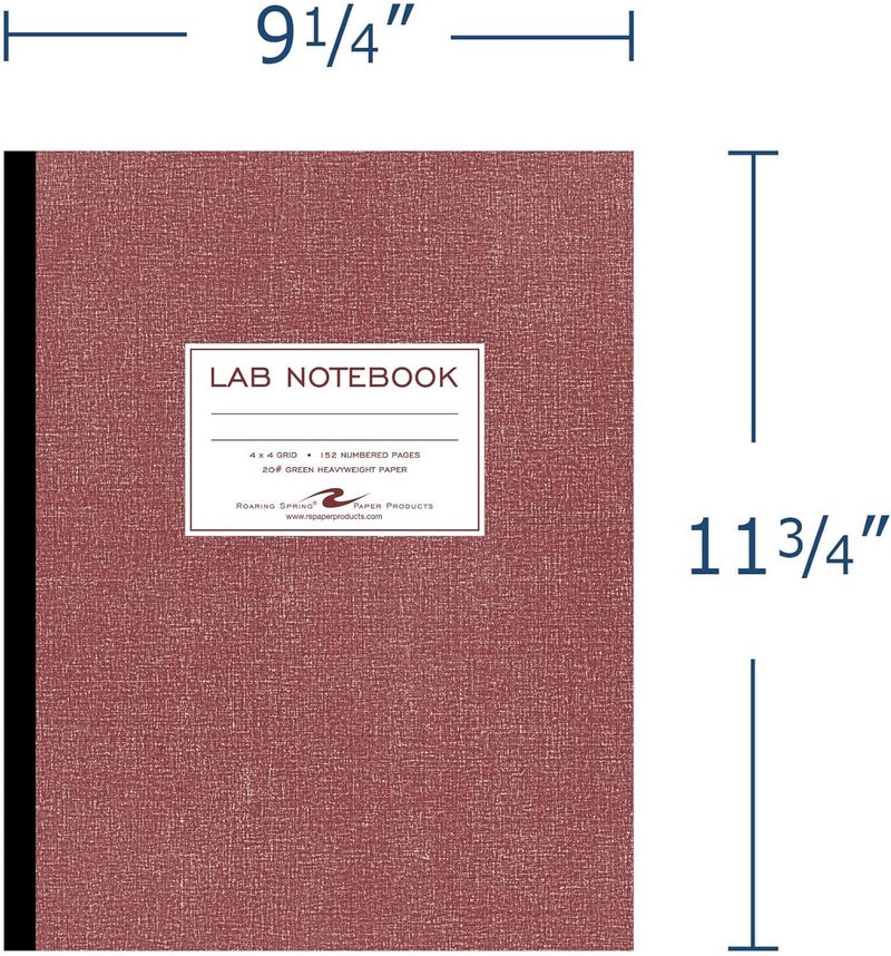 Roaring Spring Oversize Lab Notebook with Numbered Pages - 4x4 Grid Ruled, 11.75" x 9.25", 152 Pages of Heavyweight Green Paper, Red Board Cover - Image 2