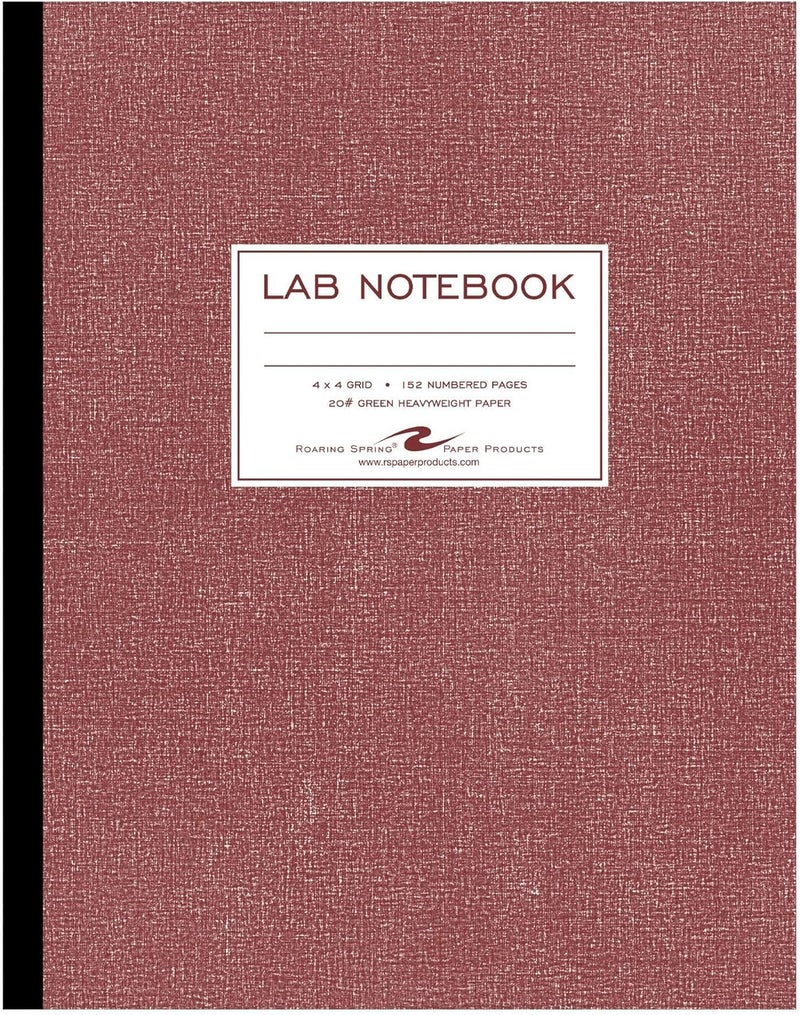 Roaring Spring Oversize Lab Notebook with Numbered Pages - 4x4 Grid Ruled, 11.75" x 9.25", 152 Pages of Heavyweight Green Paper, Red Board Cover - Image 1