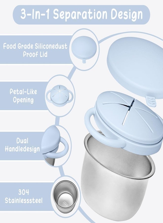 JVEOO 2 Pack Toddler Snack Cups, Baby Stainless Steel Snack Containers for Kids with Spill Proof Food Grade Silicone Lids & Handles 9 OZ No Spill Baby Snack Box for Mess-Free Snacking - Image 2