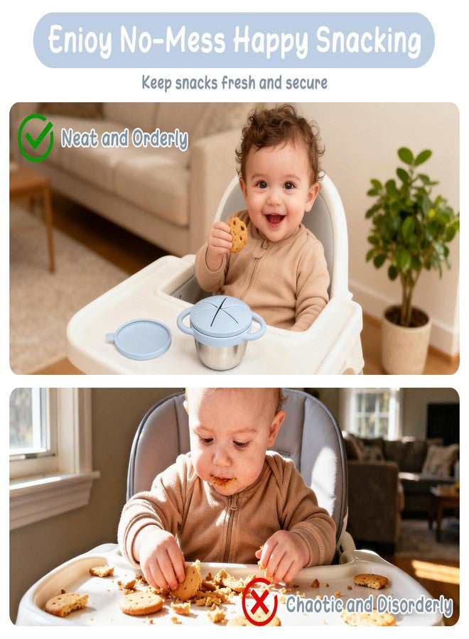 JVEOO 2 Pack Toddler Snack Cups, Baby Stainless Steel Snack Containers for Kids with Spill Proof Food Grade Silicone Lids & Handles 9 OZ No Spill Baby Snack Box for Mess-Free Snacking - Image 4