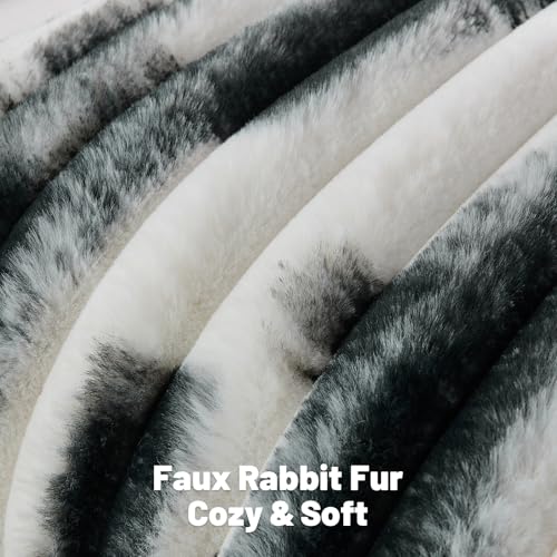 FUTEI Pack of 2 Faux Fur Plush Throw Pillow Covers 18x18 Inch Soft Tie Dye Striped Textured Farmhouse Decorative Cushion Covers Modern Home Decor for Couch Bed Living Room Black White - Image 3