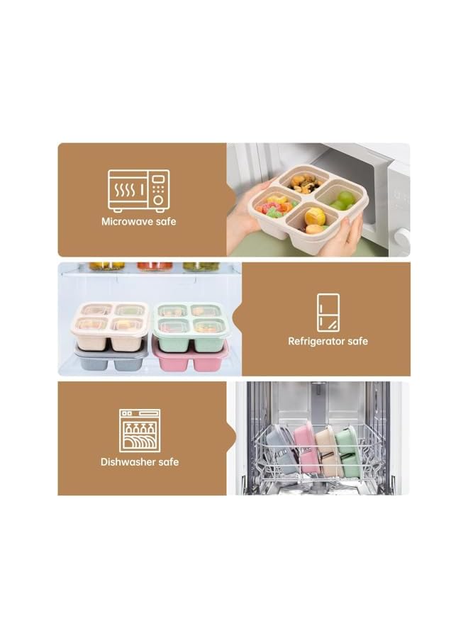 Green Tiger 4 Pack Bento Lunch Box，4 Compartment Snack Containers，Divided Bento Snack Box，Meal Prep Containers Kids/Toddle/Adults,Food Storage Containers for School, Work and Travel - Image 4