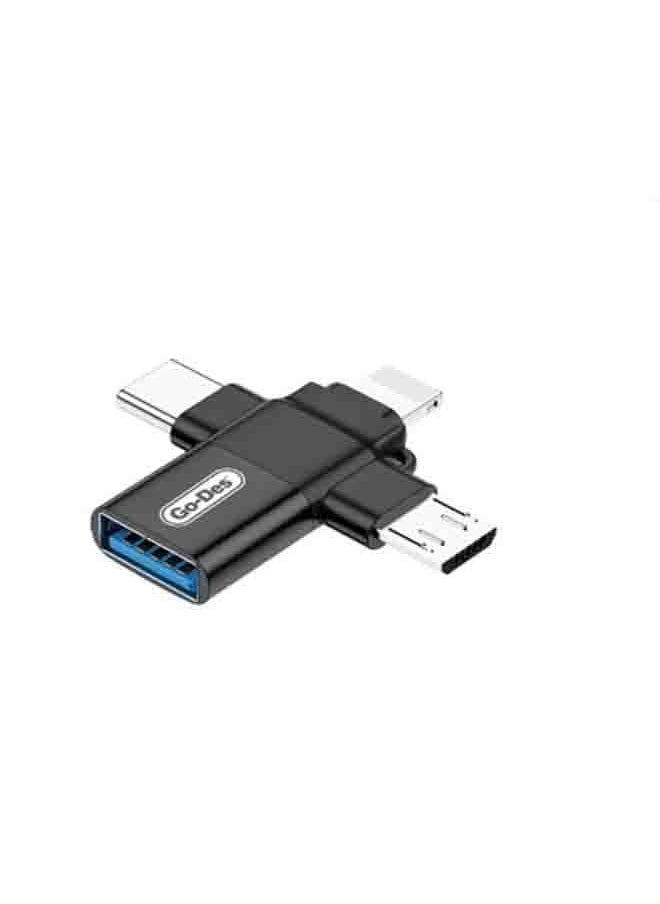 GO-DES - 4 in 1 OTG Adapter Micro & Type C To USB Data Transmission Two Interface Cable Converter(GD-CT196) Black - Image 1