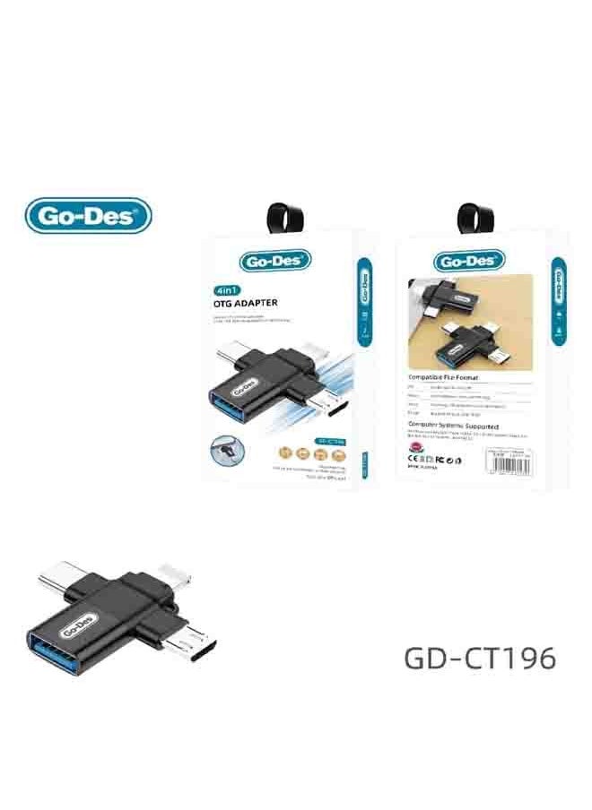 GO-DES - 4 in 1 OTG Adapter Micro & Type C To USB Data Transmission Two Interface Cable Converter(GD-CT196) Black - Image 1