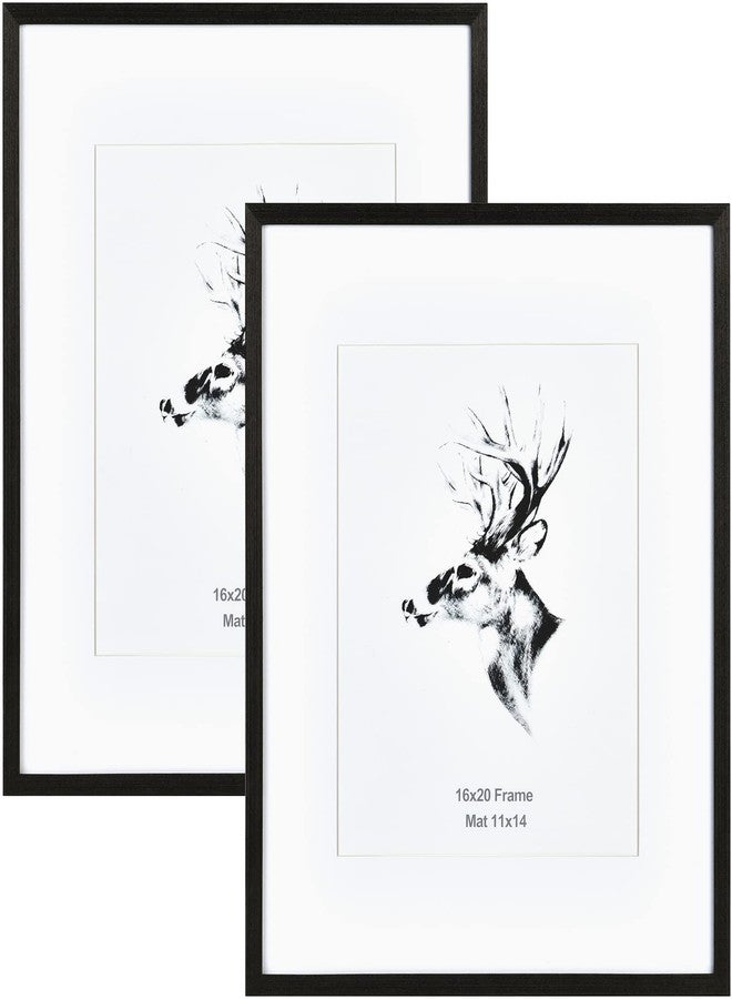 Yaetm Black Wood 16x20 Picture Frame Matted to 11x14 Set of 2, Solid Wood Black Poster Frame 16 by 20 inches, Wall Gallery Frames for Wall Mounted (2 pack, Black) - Image 1
