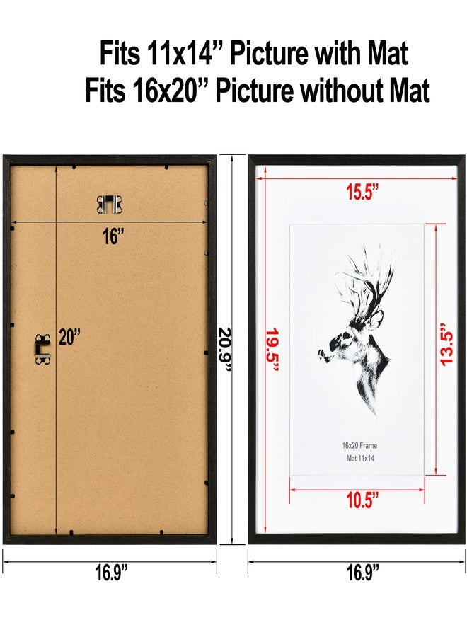 Yaetm Black Wood 16x20 Picture Frame Matted to 11x14 Set of 2, Solid Wood Black Poster Frame 16 by 20 inches, Wall Gallery Frames for Wall Mounted (2 pack, Black) - Image 2