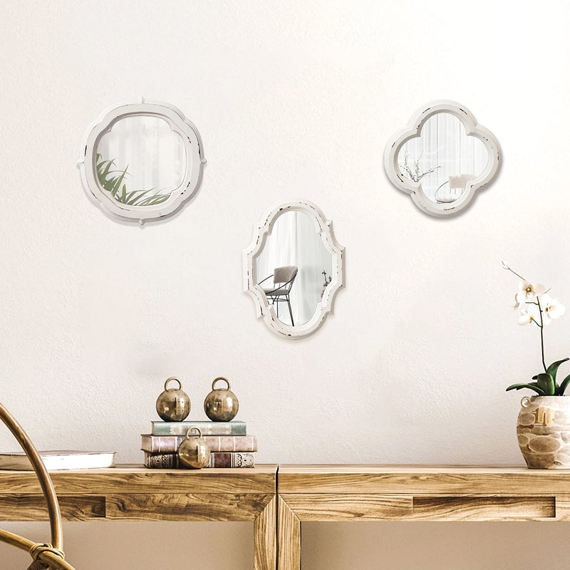 Sintosin Rustic Wooden Round Bathroom Mirror 9.1 inch, Hanging Distressed White Vintage Small Wall Mirror Decor, Farmhouse Decorative Porthole Mirrors for Hallway Bedroom Entryway Vanity - Image 5