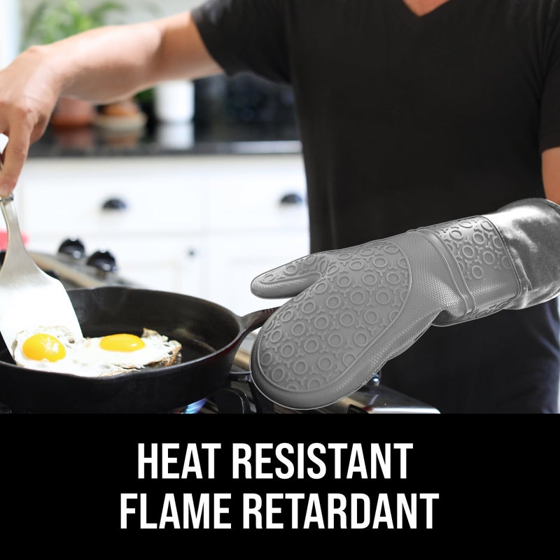 HOMWE Extra Long Professional Silicone Oven Mitt, Oven Mitts with Quilted Liner, Heat Resistant Pot Holders, Flexible Oven Gloves, Gray, 1 Pair, 14.7 Inch  - Image 3