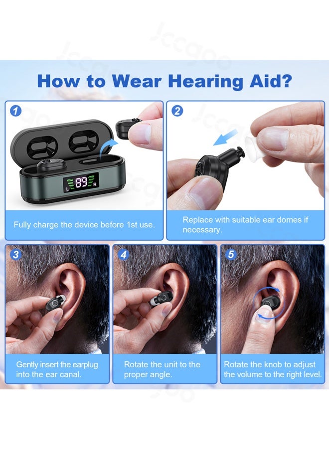 Jccgoo Rechargeable Hearing Aids with Charging Case, Ear Hearing Machine 100 Hours Backup Hours, Hearing Amplifier with Noise Cancelling, Near Invisible - Image 4