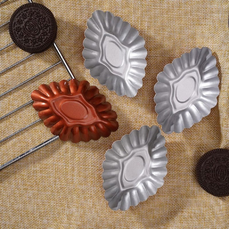 Ramkuwar 6 Packs Egg Tart Mold Mini Carbon Steel Cake Muffin Moulds Tins Pans NonStick Cupcake Cake Moulds Pudding Moulds Baking Cookie Moulds Kitchen Reusable Baking Tools_Diamond - Image 1