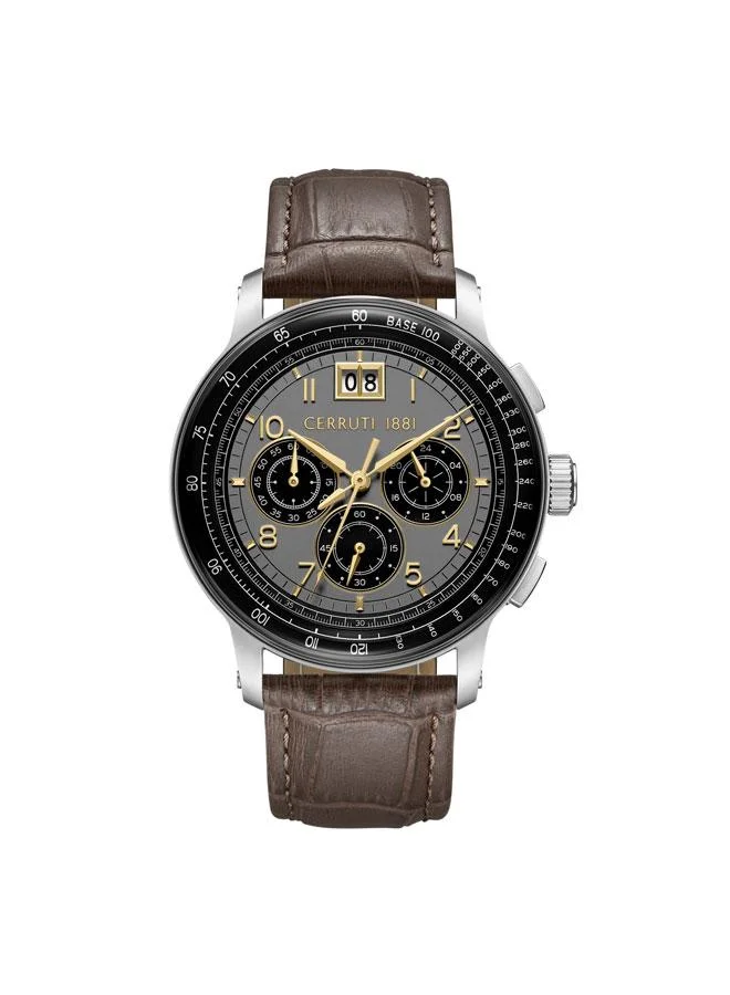 CERRUTI 1881 Petroio 43mm Grey Black Dial Genuine Leather Strap Chronograph Watch For Men