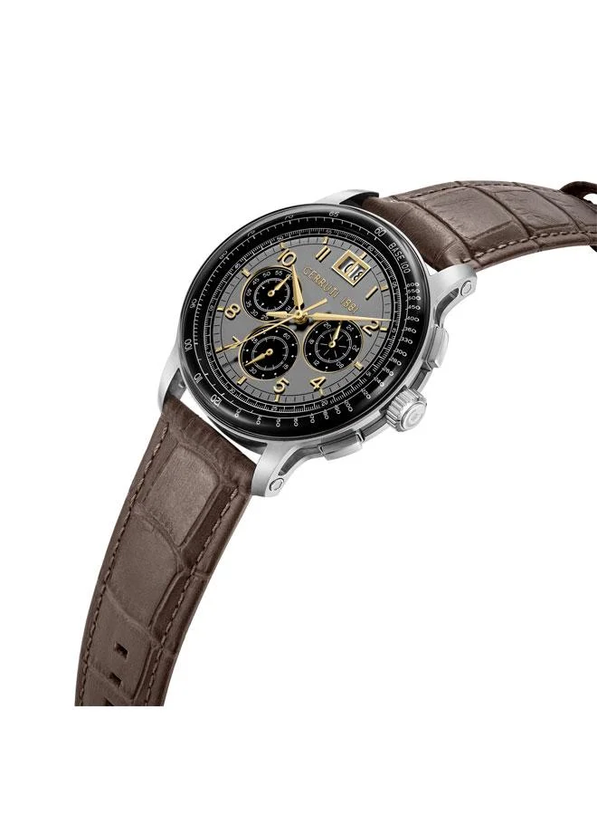 CERRUTI 1881 Petroio 43mm Grey Black Dial Genuine Leather Strap Chronograph Watch For Men